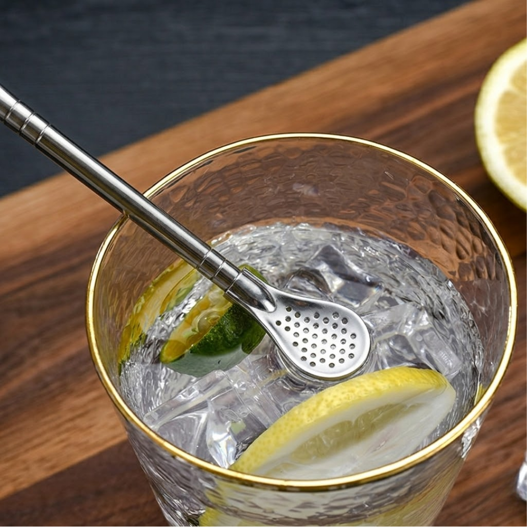 RSZZB® Stainless Steel Teardrop Spoon Straw with Micro-Filter | 3-in-1 Stir, Sip & Strain