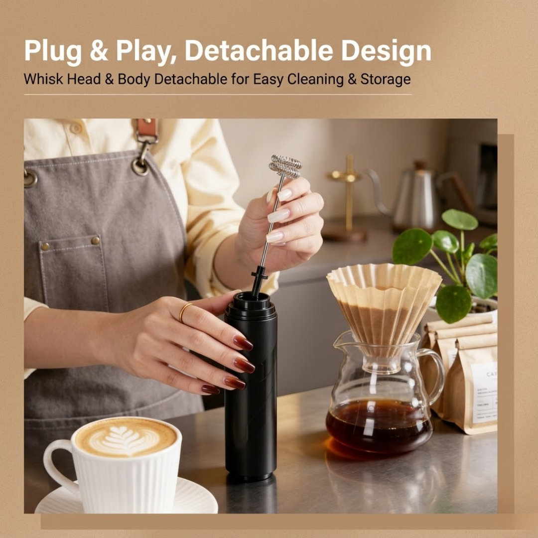 Handheld Milk Frother with Cover - 15-Second Silent Drink Mixer