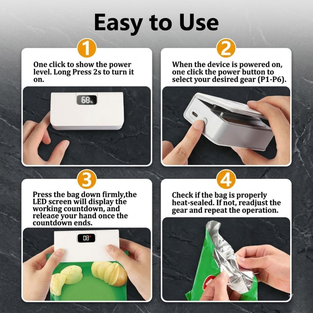Smart Digital Bag Sealer | Rechargeable, Magnetic & 6-Gear Heat Control