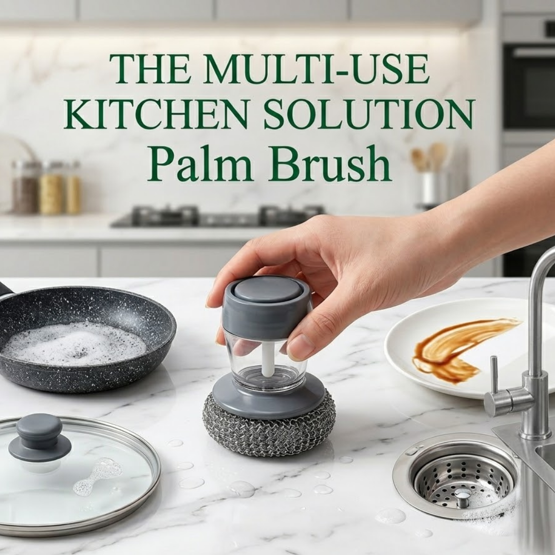 ErgoScrub™ Multi-Functional Soap Dispensing Palm Brush | Effortless Kitchen Cleaning