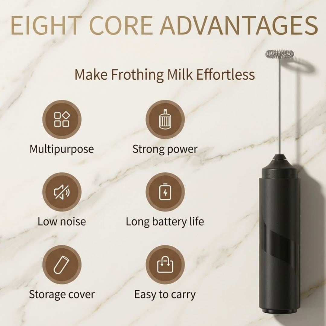 Handheld Milk Frother with Cover - 15-Second Silent Drink Mixer