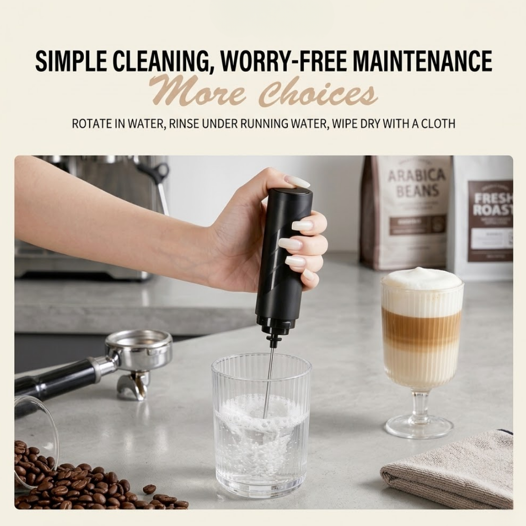 Handheld Milk Frother with Cover - 15-Second Silent Drink Mixer