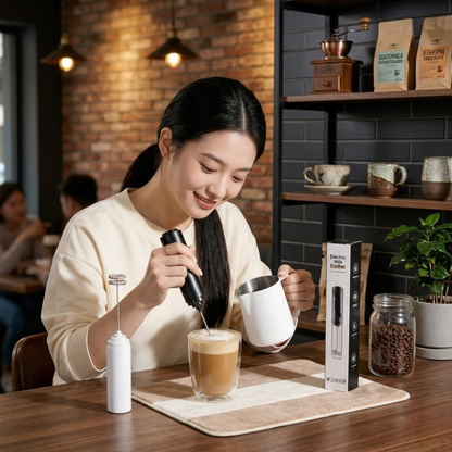 Handheld Milk Frother with Cover - 15-Second Silent Drink Mixer