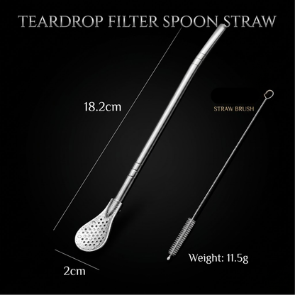RSZZB® Stainless Steel Teardrop Spoon Straw with Micro-Filter | 3-in-1 Stir, Sip & Strain
