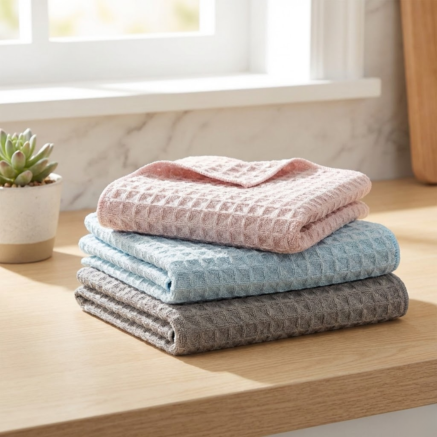 RSZZB® Premium 100% Cotton Waffle Weave Kitchen Towels | Ultra-Absorbent & Quick Drying (Random Color)