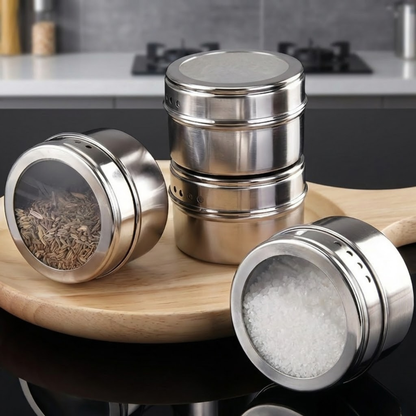 RSZZB® Stainless Steel Magnetic Spice Jars | Space-Saving Kitchen Organizer ✨ Set for 4pcs