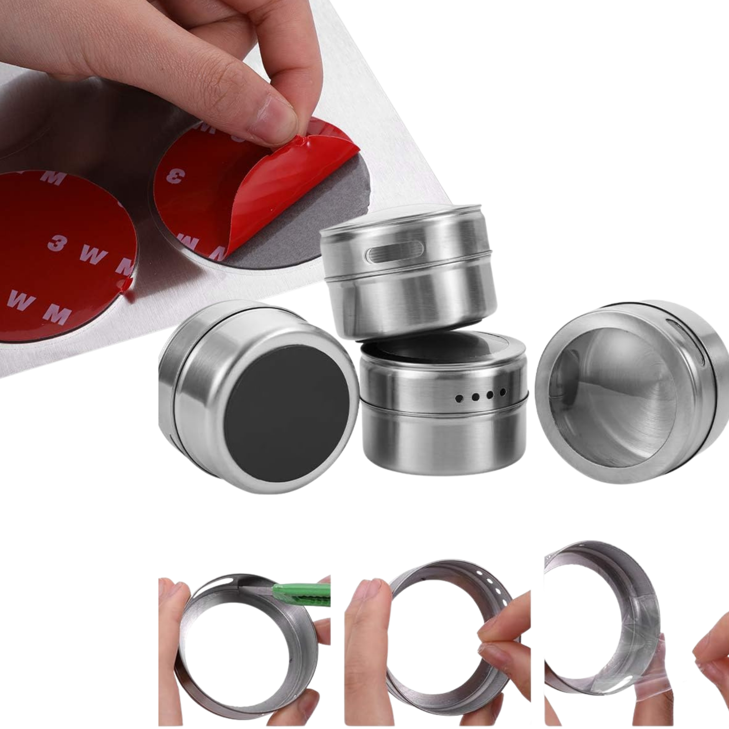 RSZZB® Stainless Steel Magnetic Spice Jars | Space-Saving Kitchen Organizer ✨ Set for 4pcs