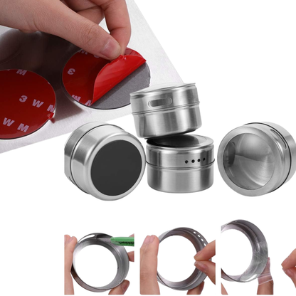 RSZZB® Stainless Steel Magnetic Spice Jars | Space-Saving Kitchen Organizer ✨ Set for 4pcs