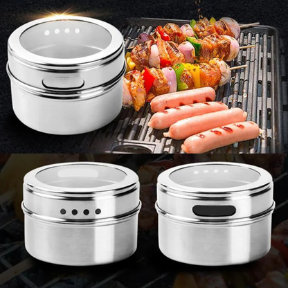 RSZZB® Stainless Steel Magnetic Spice Jars | Space-Saving Kitchen Organizer ✨ Set for 4pcs