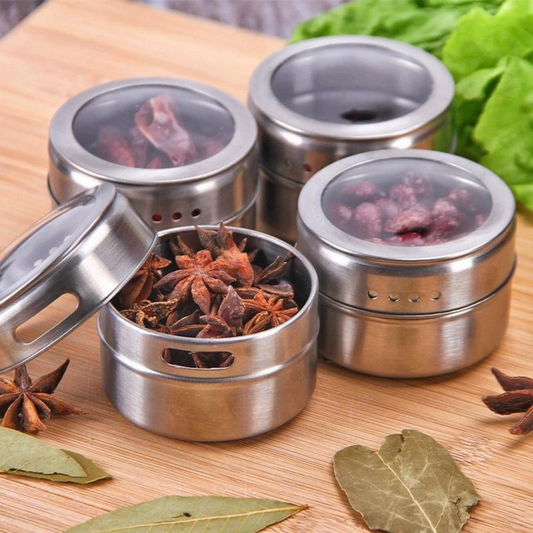 RSZZB® Stainless Steel Magnetic Spice Jars | Space-Saving Kitchen Organizer ✨ Set for 4pcs
