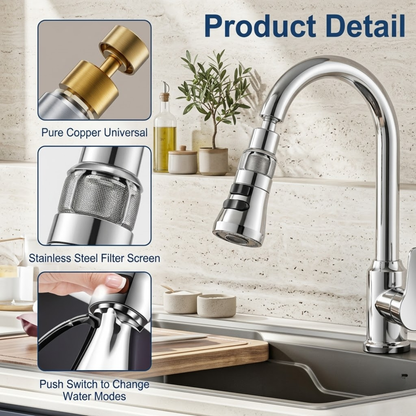 RSZZB® Universal Kitchen Faucet Extender – 360° Swivel Splash-Proof Aerator Attachment