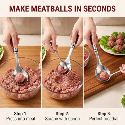 MCOIKY®Meatball Maker Spoon Stainless Steel Non-Stick Creativity Cooking Tools Kitchen Supplies Accessories Spoon with Hole Balls Stainless Steel