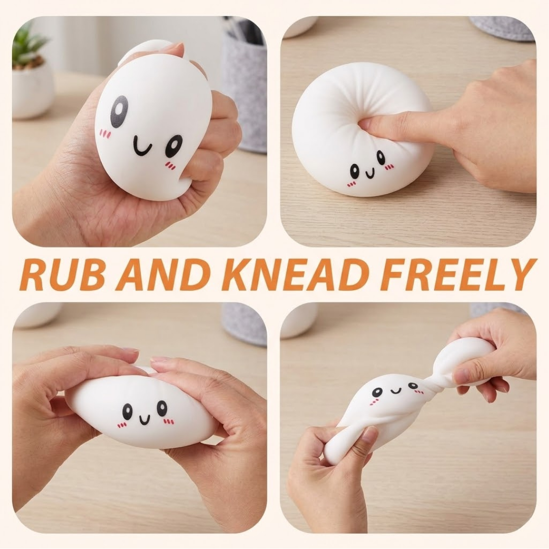 RSZZB® The Smiling Steamed Bun Squishy | Instant Stress & Anxiety Relief Toy (Random Color- Good Luck🌬️)