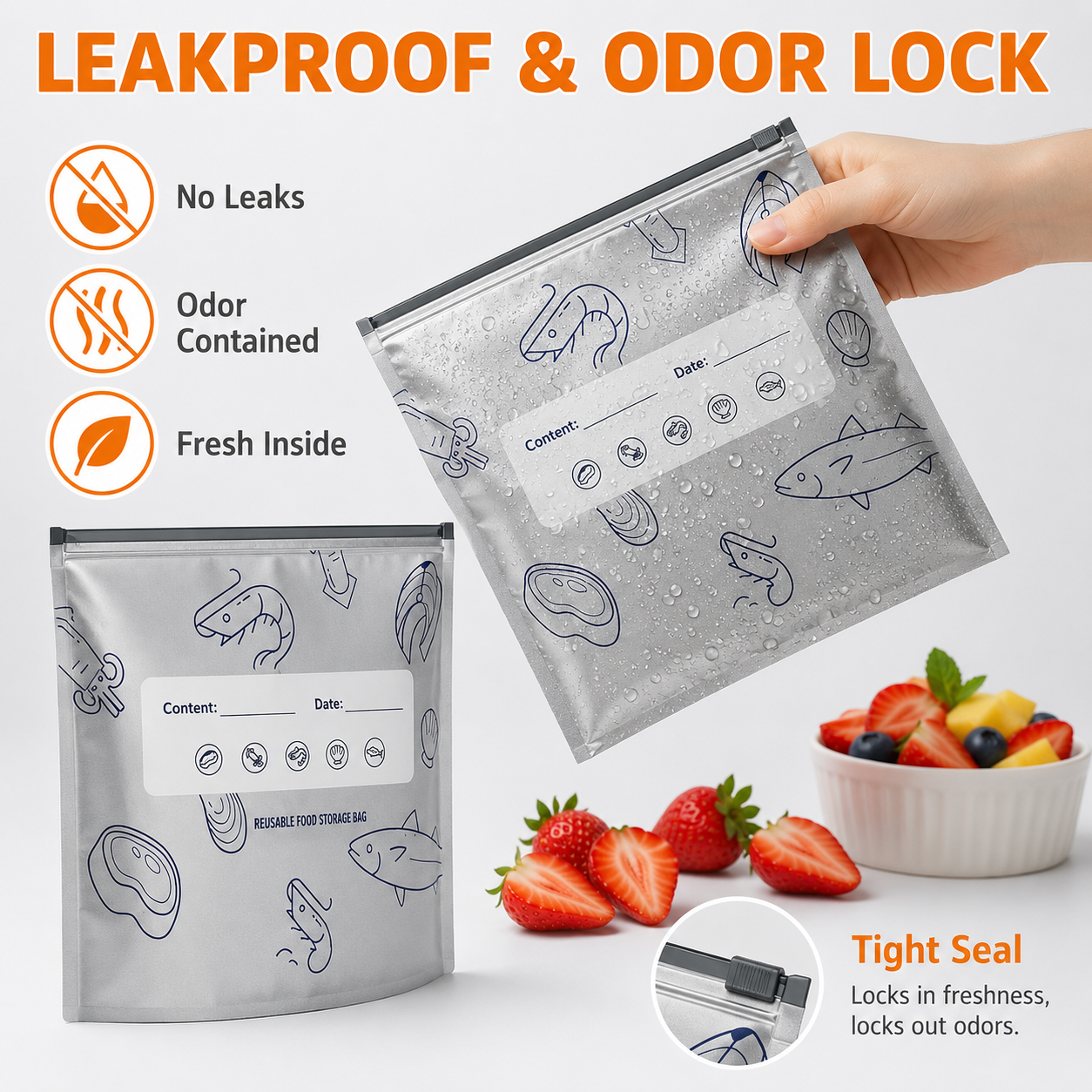 New reusable upgraded thickened upright aluminum foil sealing storage bags, with labels and zipper locks, suitable for washable kitchen items like vegetables, fruits, and meat, perfect for Thanksgiving, Christmas, and New Year gifts