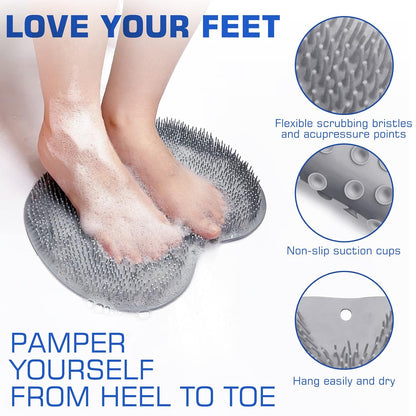 Shower Foot Scrub Pad, Back Cleansing & Exfoliating Bath Mat, Wall-Mounted Suction Anti-Slip Pad