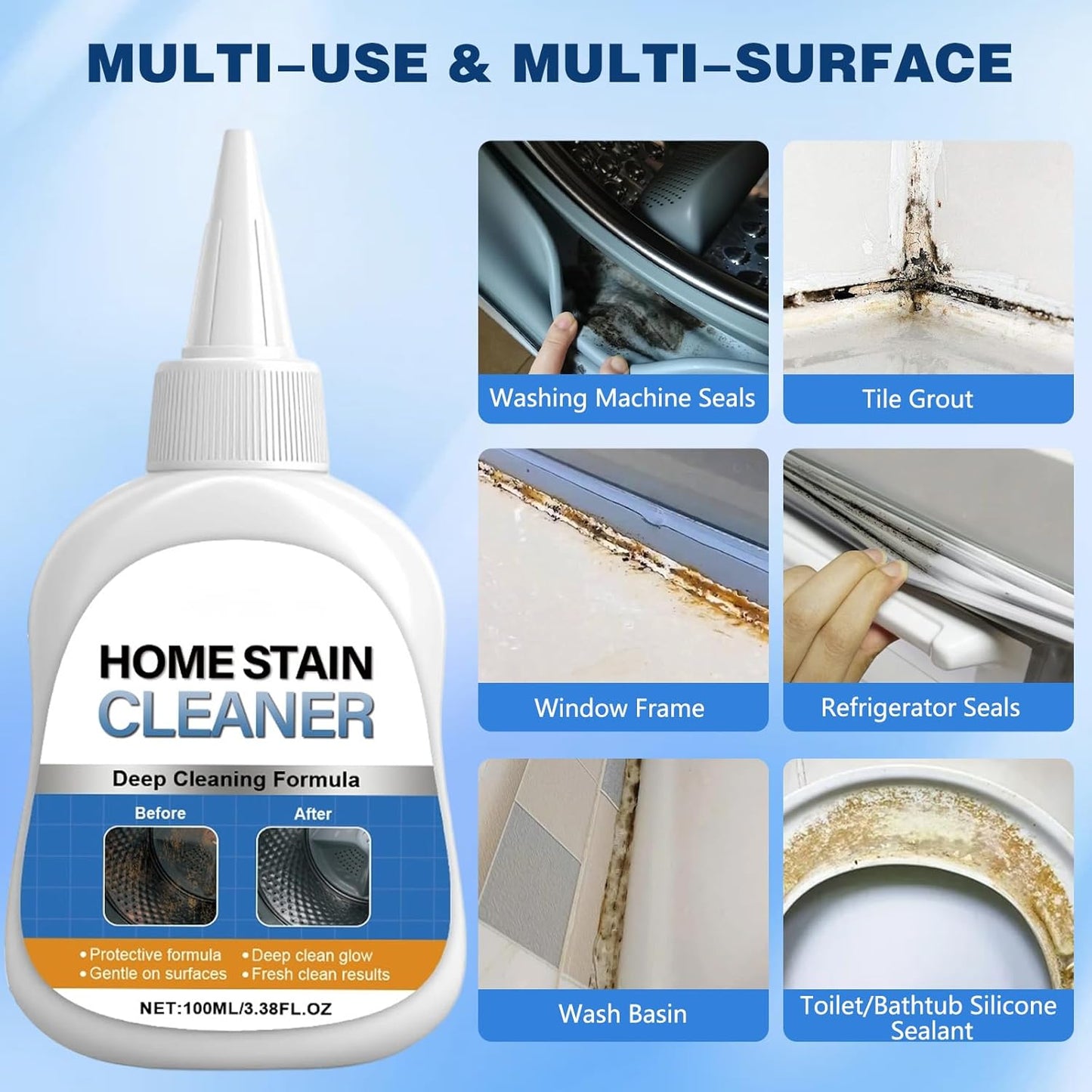 Say Goodbye to Stubborn Mold!  Miracle Mold Remover Gel + Scrub Brush | Best for Shower Caulk, Tile & Washer Seals (7oz)