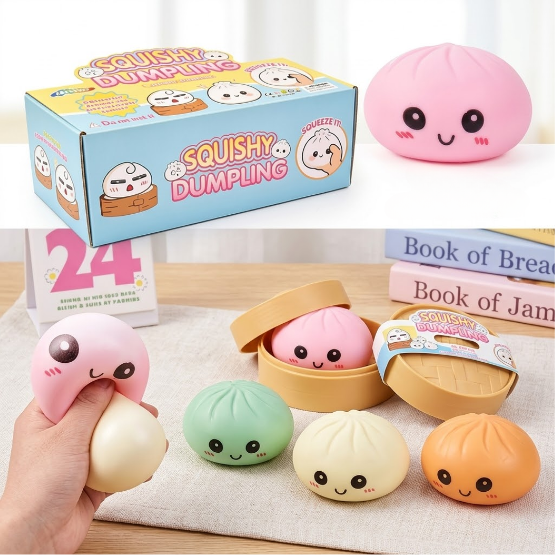 RSZZB® The Smiling Steamed Bun Squishy | Instant Stress & Anxiety Relief Toy (Random Color- Good Luck🌬️)