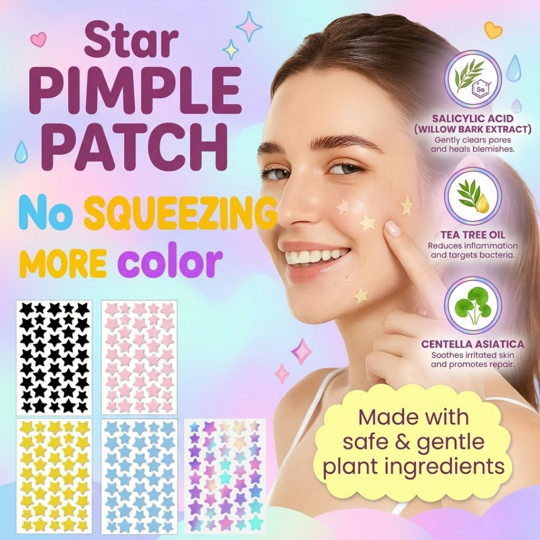 Cute Star Acne Patches – Hydrocolloid Zit Stickers with Tea Tree & Salicylic Acid | Fast Blemish Repair | 357 Pcs Bulk Pack