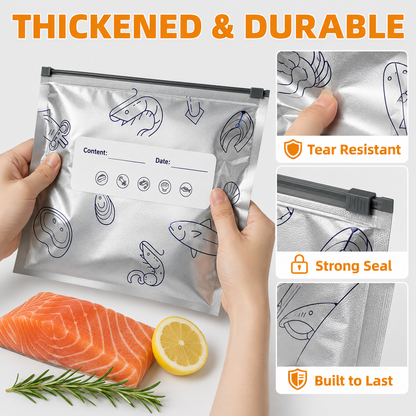 New reusable upgraded thickened upright aluminum foil sealing storage bags, with labels and zipper locks, suitable for washable kitchen items like vegetables, fruits, and meat, perfect for Thanksgiving, Christmas, and New Year gifts
