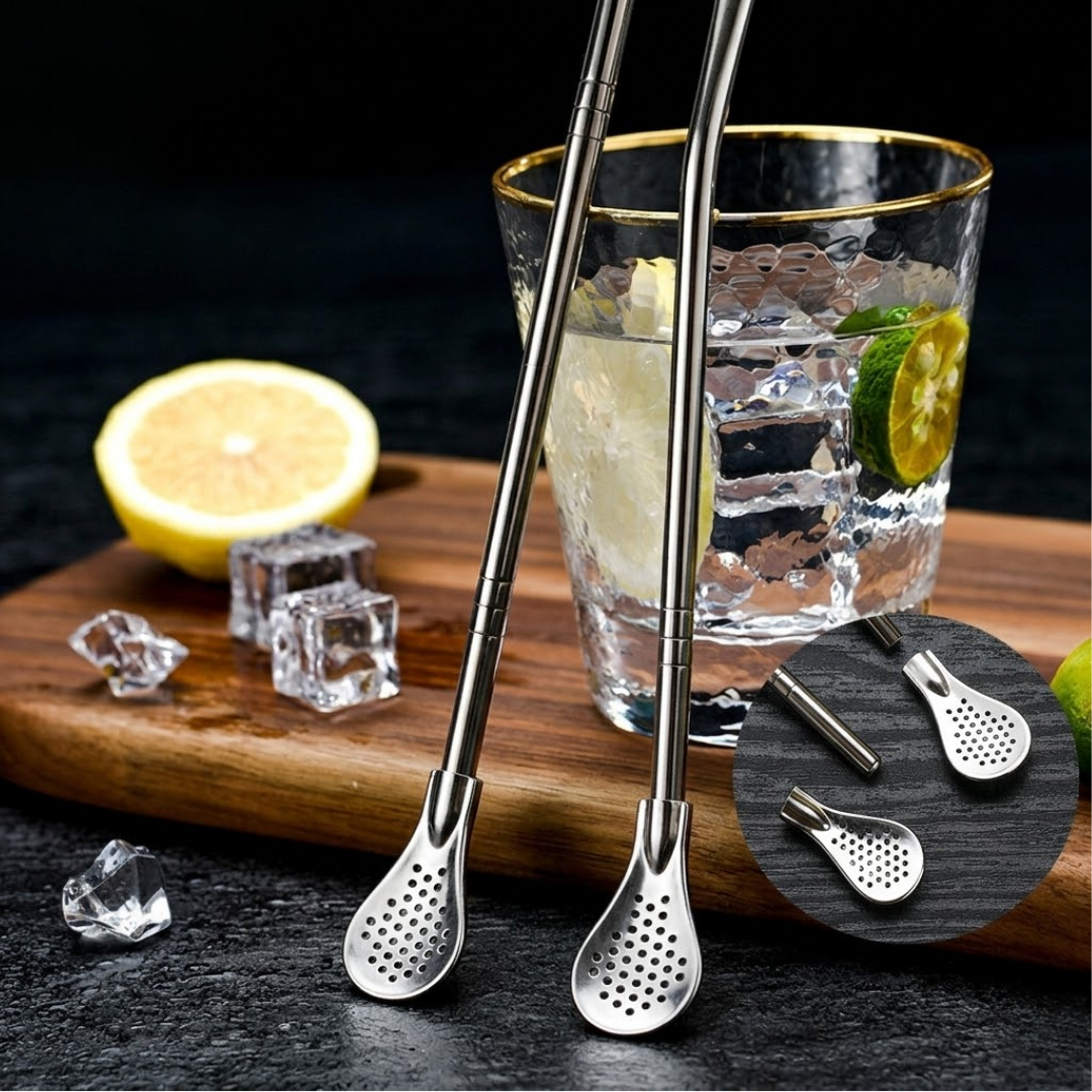 RSZZB® Stainless Steel Teardrop Spoon Straw with Micro-Filter | 3-in-1 Stir, Sip & Strain
