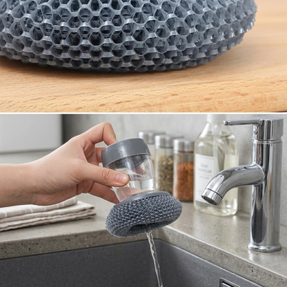 ErgoScrub™ Multi-Functional Soap Dispensing Palm Brush | Effortless Kitchen Cleaning