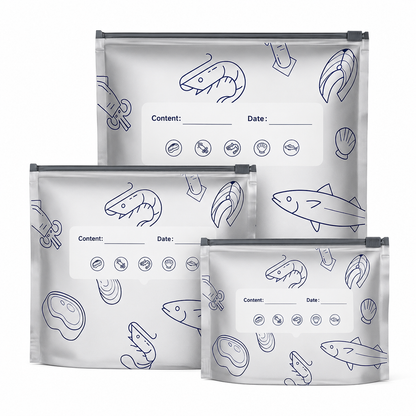 New reusable upgraded thickened upright aluminum foil sealing storage bags, with labels and zipper locks, suitable for washable kitchen items like vegetables, fruits, and meat, perfect for Thanksgiving, Christmas, and New Year gifts