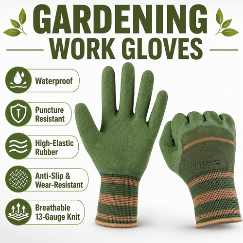 Sfrcord® Heavy-Duty Waterproof Gardening & Work Gloves with Anti-Slip Rubber Grip