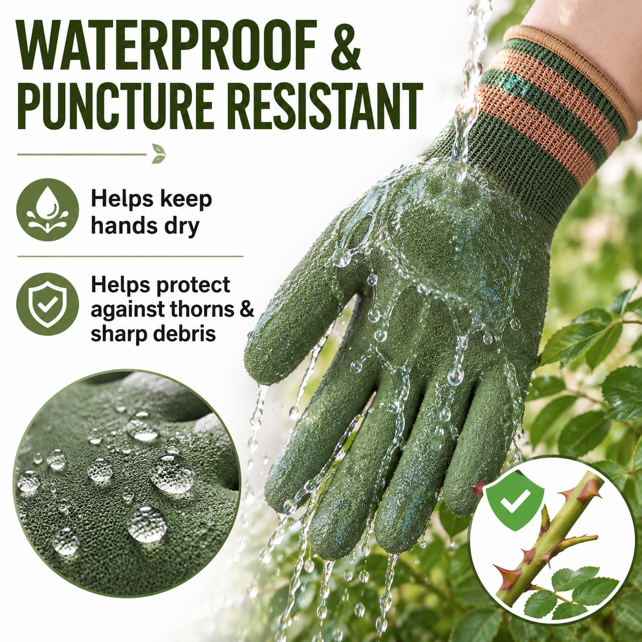Sfrcord® Heavy-Duty Waterproof Gardening & Work Gloves with Anti-Slip Rubber Grip