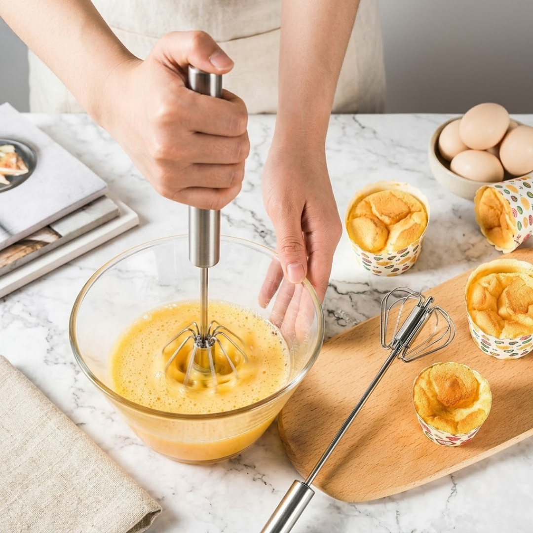 RSZZB® Semi-Automatic Stainless Steel Push Whisk | Effortless Egg Beater & Milk Frothier