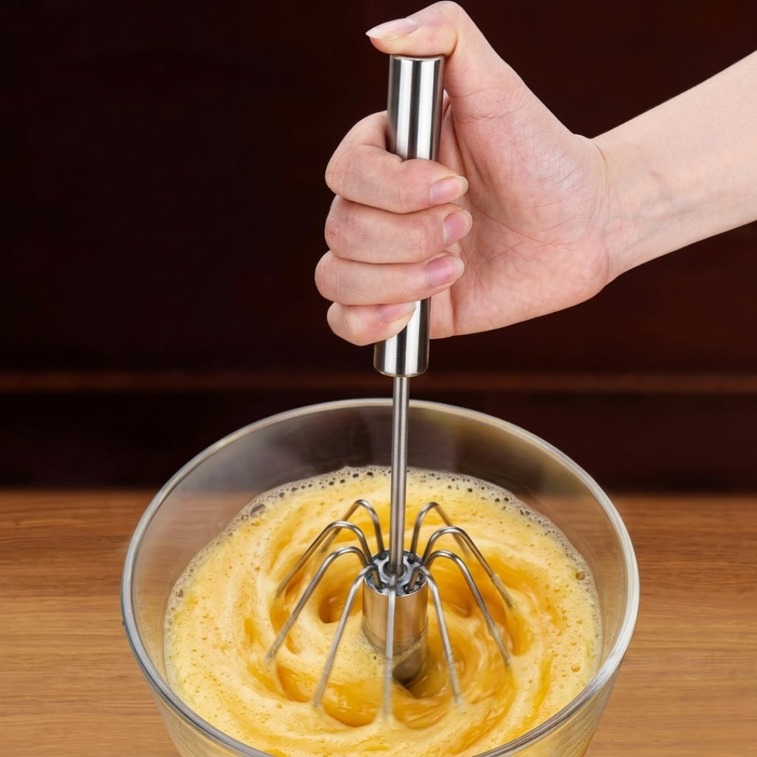RSZZB® Semi-Automatic Stainless Steel Push Whisk | Effortless Egg Beater & Milk Frothier