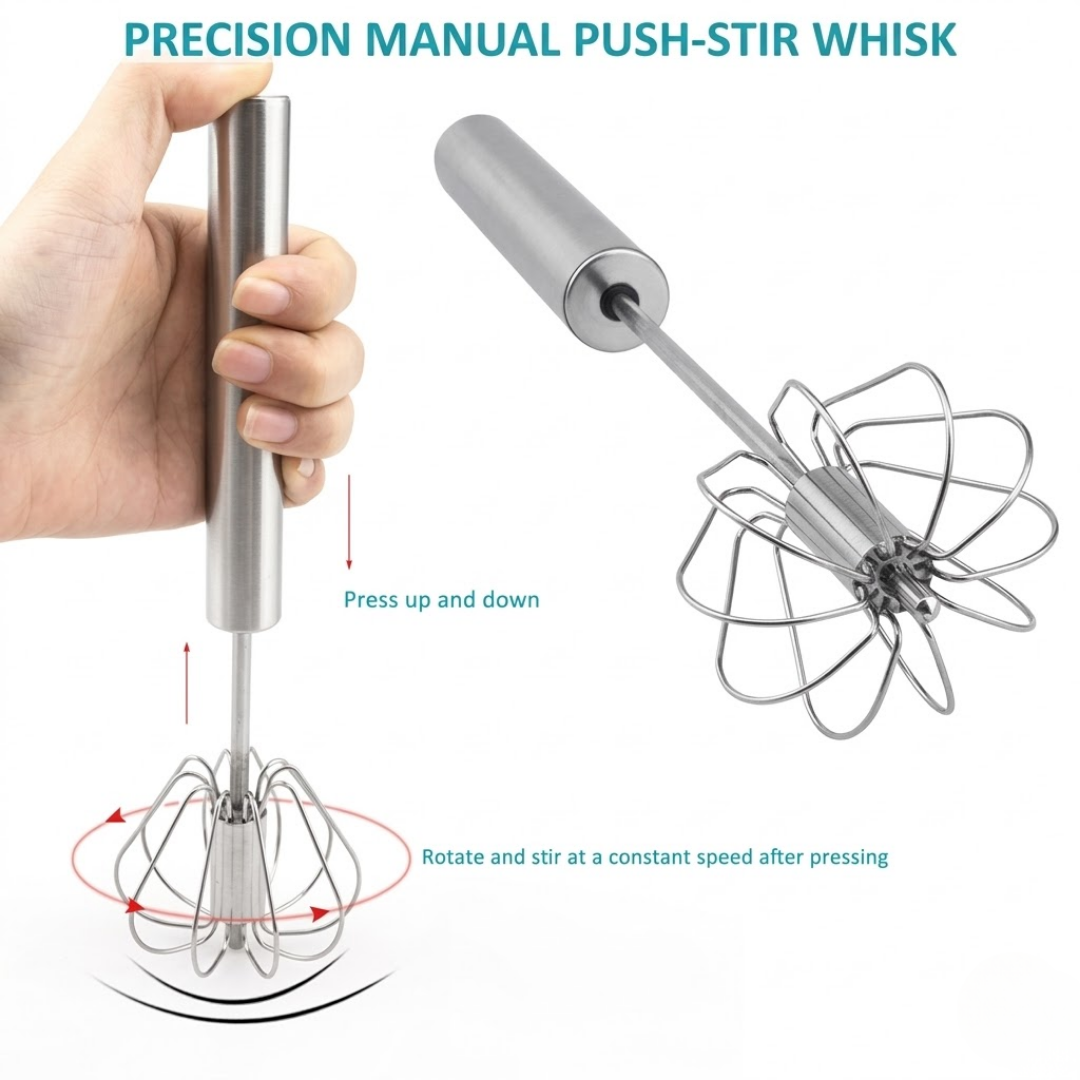 RSZZB® Semi-Automatic Stainless Steel Push Whisk | Effortless Egg Beater & Milk Frothier