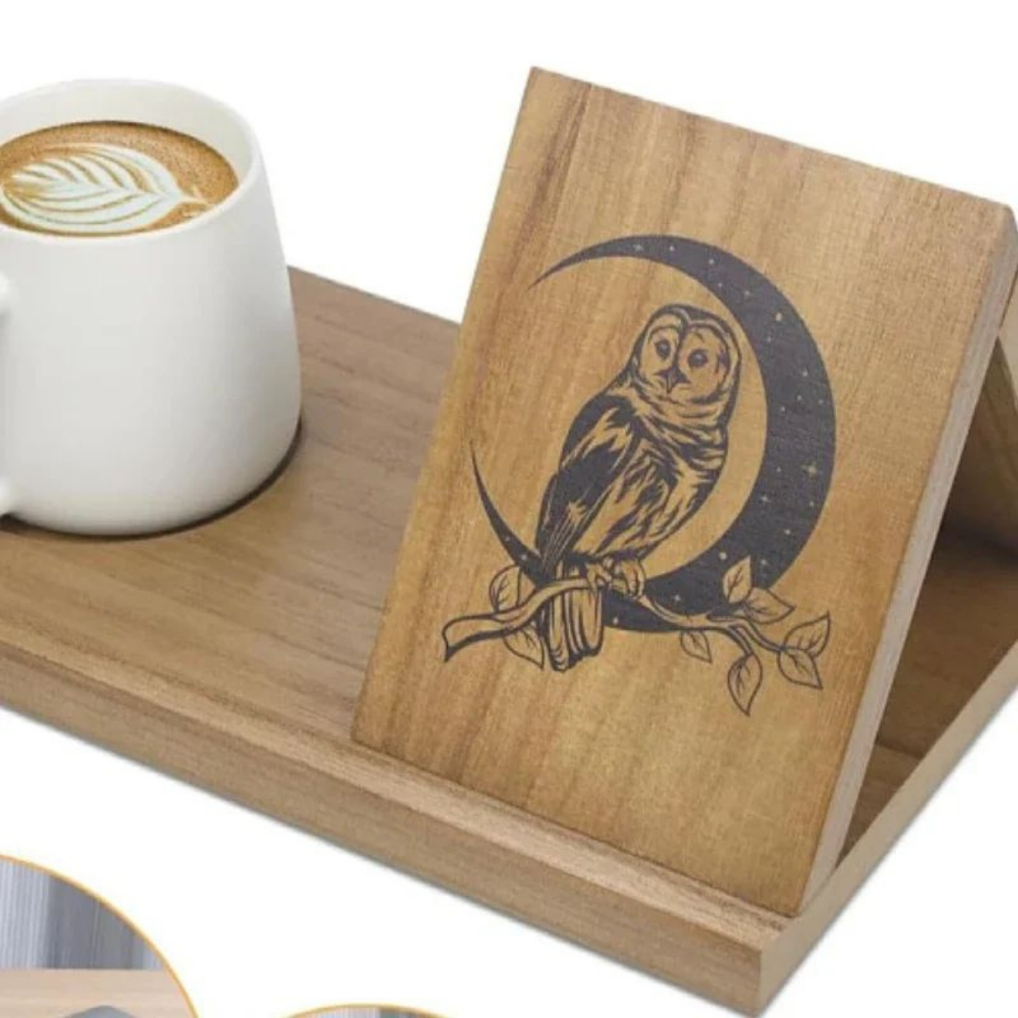Solid Wood Triangular Book Stand & Organizer with Cup Holder