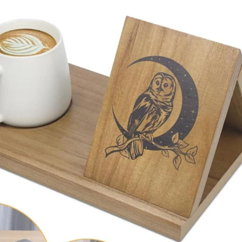 Solid Wood Triangular Book Stand & Organizer with Cup Holder