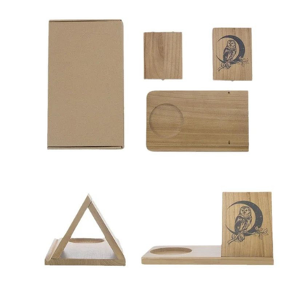 Solid Wood Triangular Book Stand & Organizer with Cup Holder
