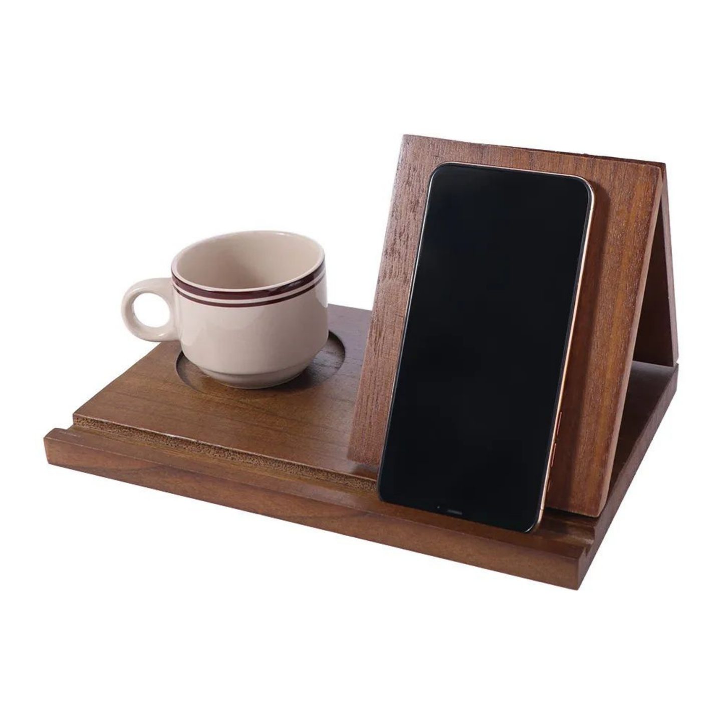 Solid Wood Triangular Book Stand & Organizer with Cup Holder
